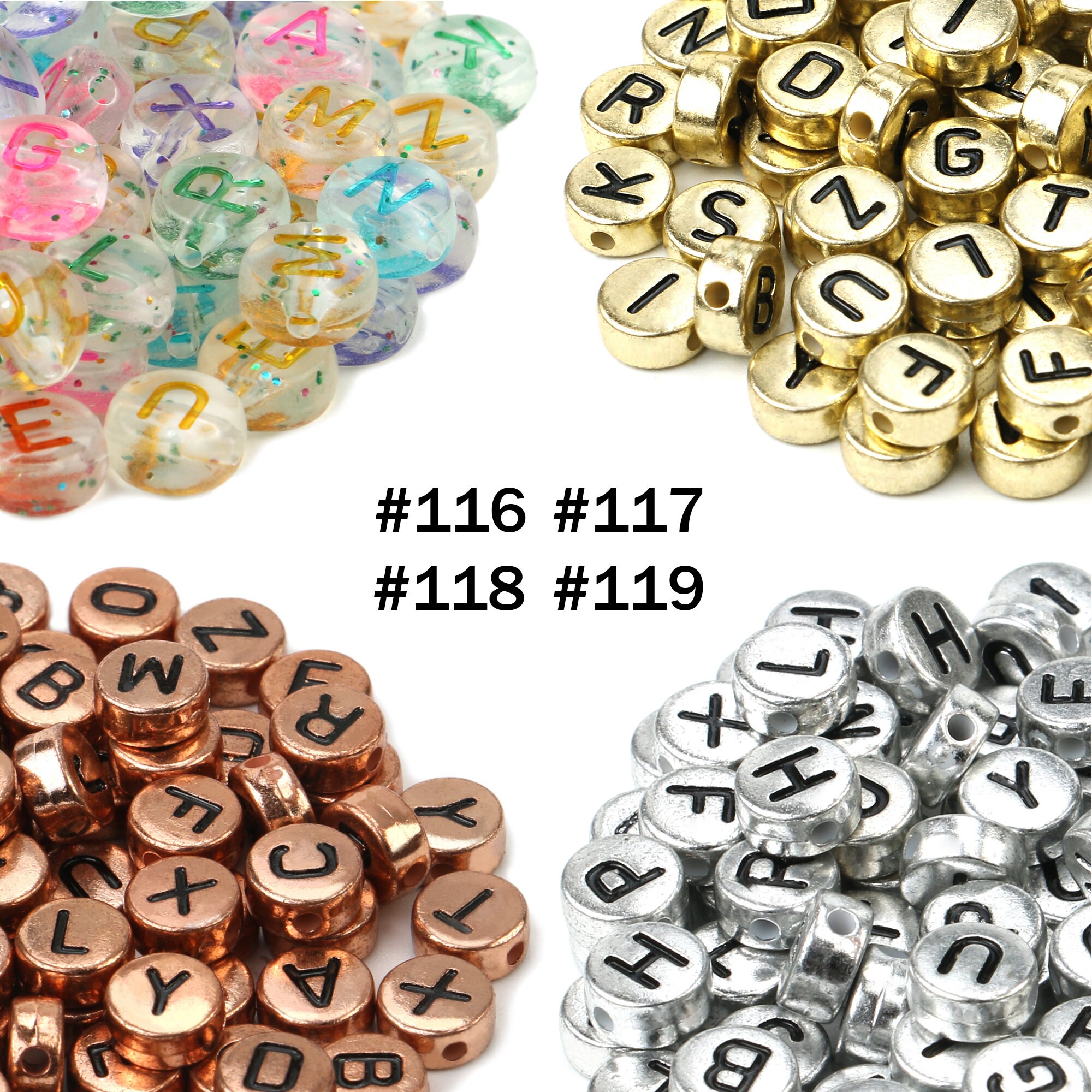 100/200/500pcs 8x9mm White Gold Color Acrylic Letter Beads Two Hole Flat  Square Beads For
