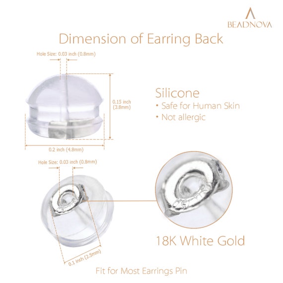 18K Solid Gold Earring Backs, Real Gold Silicone for Posts Clear Rubber  Padded Mushroom Safety Hypoallergenic Earring Backings for Studs 