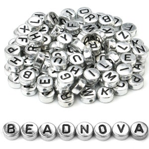 Alphabet ABC Beads Silver Tone Plated Color Letters Acrylic Plastic Flat Round Name Beads Initial Words Pony Beads Assorted A-Z Bulk Lot