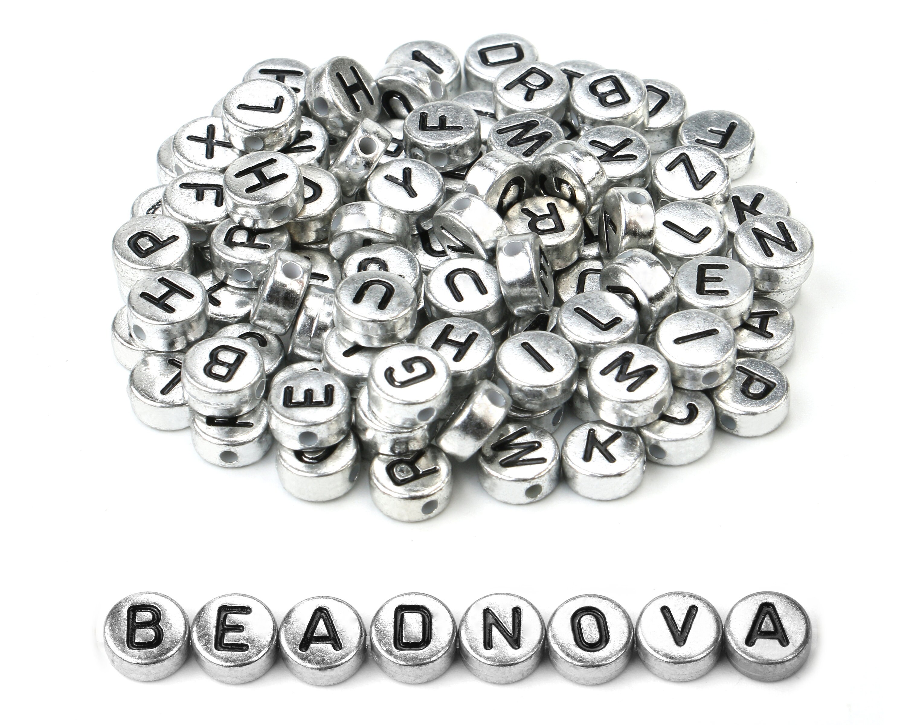 Letter Beads Alphabet Beads Silver Bulk Beads Wholesale Beads Silver Letter  Beads 24 pieces 7mm Beads YOU PICK