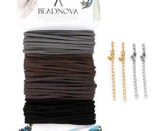 3mm 5mm Flat Leather Cord Fiber Lace Faux Leather Suede Cords Leather Strip Flat Thread String (4 Colors/Pack) - Classic Earth Tone