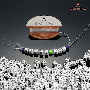 Cuentas con letras blancas, cubos negros, 100 piezas, cuentas acrílicas del alfabeto para hacer pulseras hechas a mano, joyas, marcado A-Z