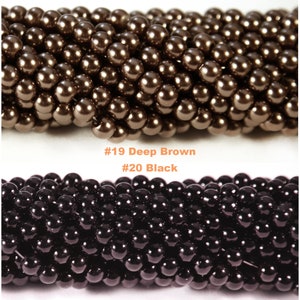 May include: Two horizontal strands of round beads. The top strand features glossy deep brown beads labeled #19 Deep Brown. The bottom strand features shiny black beads labeled #20 Black. Both strands are arranged in a dense, uniform row.