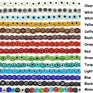 Flat Round Evil Eye Beads 6/8/10/12mm Mal de Ojo Hamsa Hand Murano Health Healing Glass Beads Prayer for Bracelet Jewelry Making