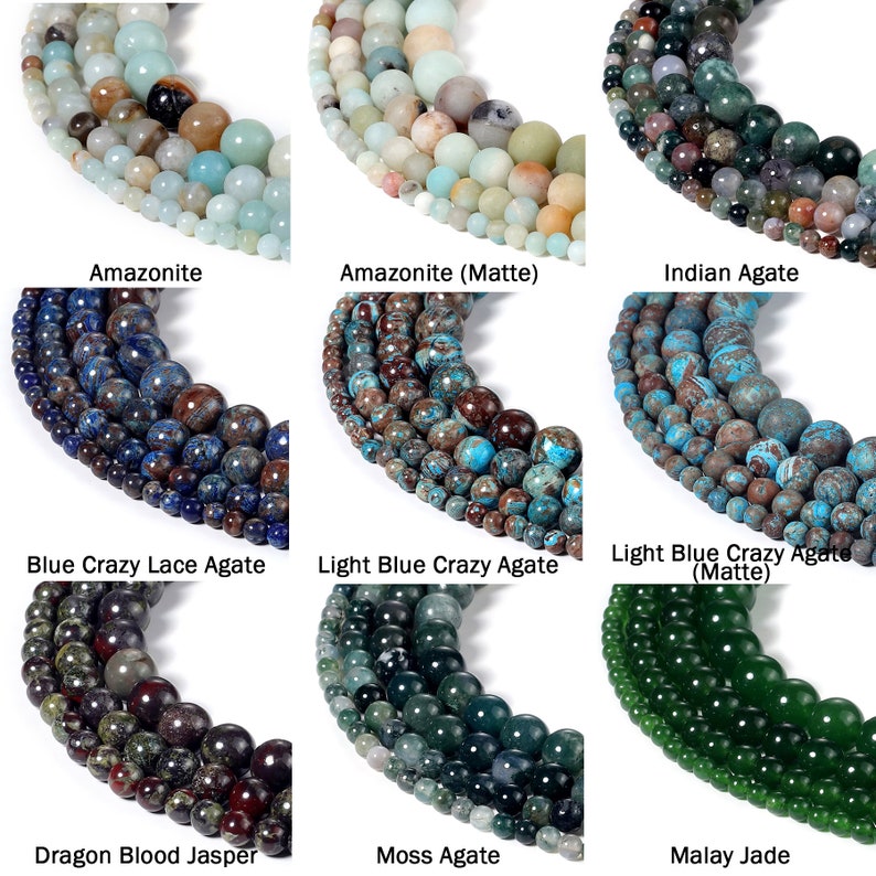 Natural Gemstone Beads Round Smooth Matte Loose Beads Stone Agate Crystal Quartz Jewelry Making Sample Order 4mm 6mm 8mm 10mm 12mm Beadnova image 2