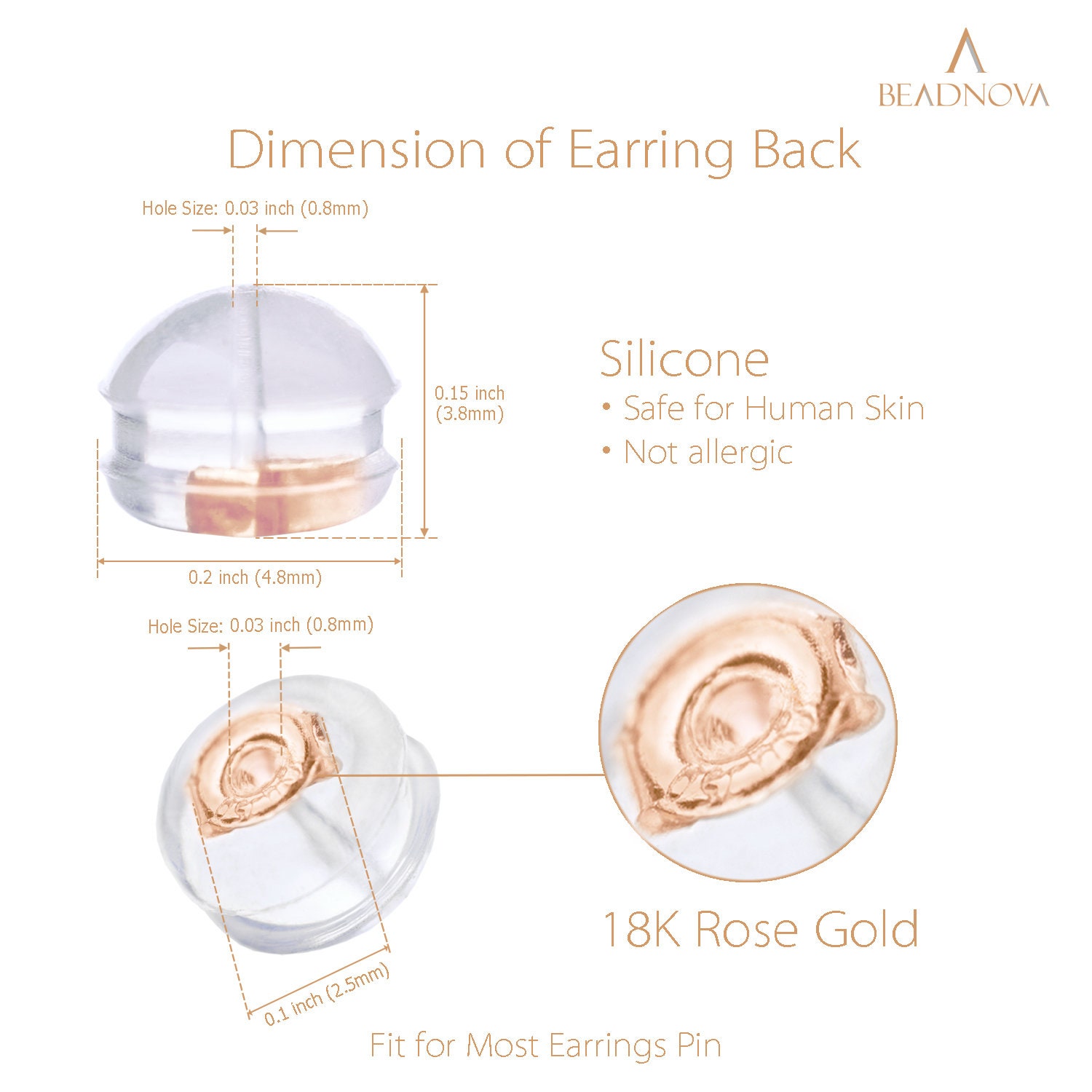 6 Chiusure Posteriori Per Orecchini Pendenti In Silicone Oro 18k - Gomma Morbida E Trasparente - 5