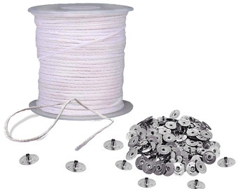 Candle Wick 200ft Braided Cotton with 300Pcs Candle Wick Base Candle Wick Core Braided Wick for Candle Making and Candle DIY