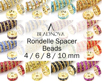 Rondelle Spacer Beads Gold Plated Color Crystal Rhinestone for Jewelry Making Connector 4mm 6mm 8mm 10mm 100pcs Bulk 77506 77508 Golden