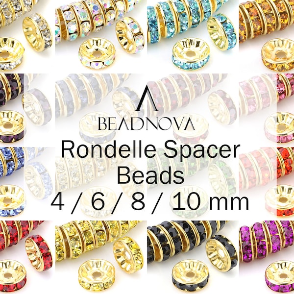 Rondelle Spacer Beads Gold Plated Color Crystal Rhinestone for Jewelry Making Connector 4mm 6mm 8mm 10mm 100pcs Bulk 77506 77508 Golden