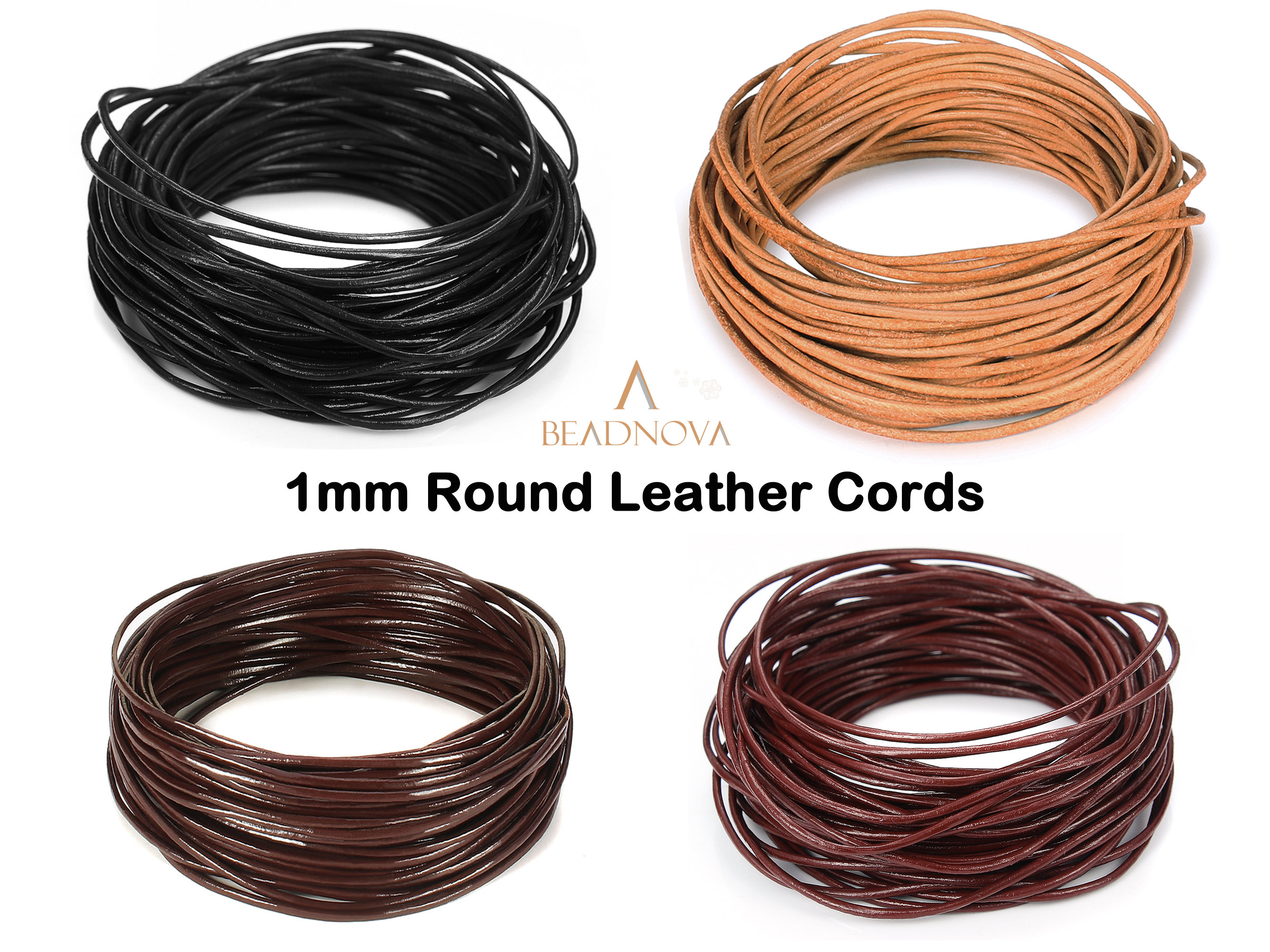 Cordon En Cuir Véritable De Vachette Rond - 10 Mètres X 1 Mm - Marron Clair - Pour Fabrication De Bijoux, Bracelets, Colliers DIY