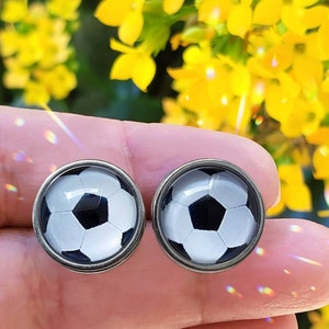 Soccer Ball Earring Studs Stainless Steel earrings Surgical Steel Hypoallergenic Glass Dome Image Earring 12mm Gifts for her
