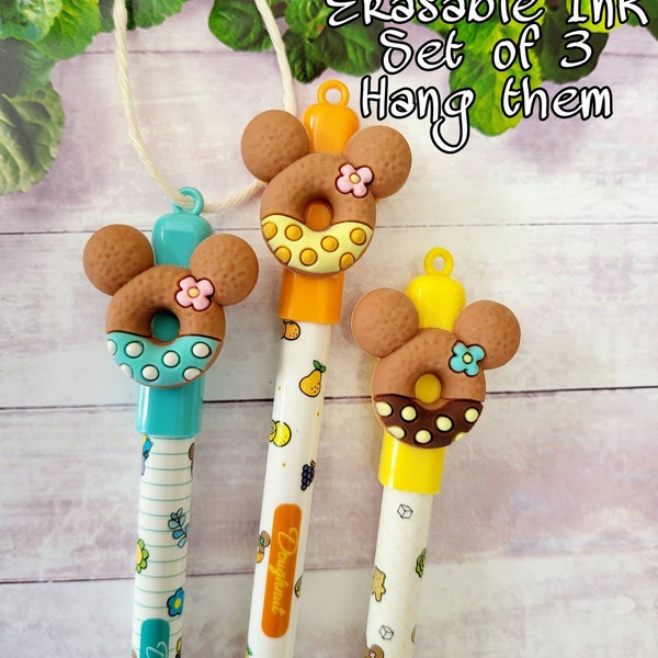 Disney Erasable Ink Mickey Mouse Ears, Donuts Pens, Set of 3, WFH, DCL Fish Extender gifts, for kids, Disney Pens