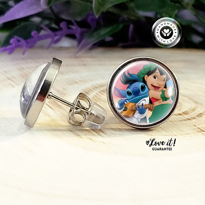 Elvis earrings studs cartoon Disney Lilo and Stitch.