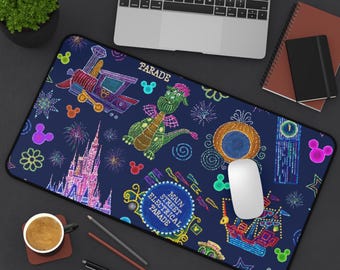 Disneyland Electrical Parade Desk Mat Disney Castle Mousepad Pete Dragon Mickey Mouse Lights Gamer Pad Workstation Decor, Office Accessories