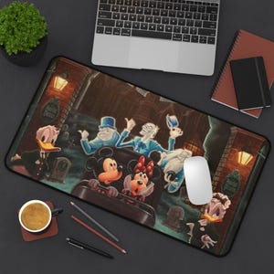 Disney Halloween Themed Desk Mat, Haunted Mansion Spooky Decor Mickey Minnie Mouse Ghost for Home Office, Gamer Mat, Gift for Fans, Fun Work