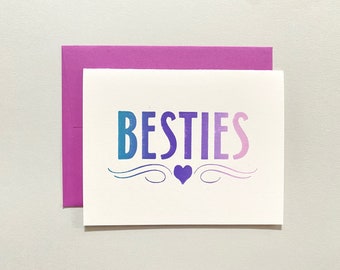 Letterpress Valentine Card - Besties Ombre Heart Swirls