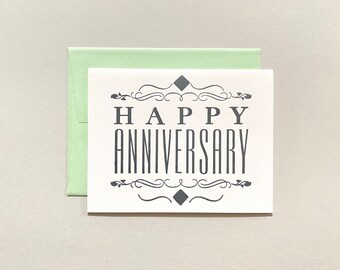 Letterpress, Card, Happy Anniversary, Swirls, Classy, Flourish