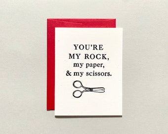 Letterpress Valentine Card - You’re My Rock, My Paper, & My Scissors
