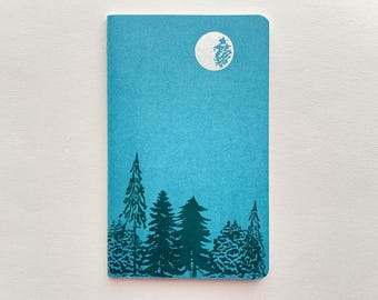 Teal Letterpress Moleskine Journal - Moon & Trees