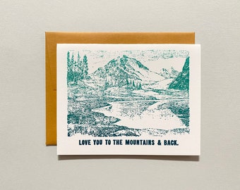 Letterpress Valentine Card - Love You to the Mountains and Back