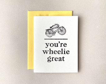 Letterpress, Valentine, Card, You're Wheelie Great, Bicycle, Bike, Pun, Humor