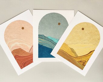 Marbled Paper Arch Landscapes, 8x10, Collage, Dunes, Mountains, Hills, Waves, Portal, Monochromatic, Moon