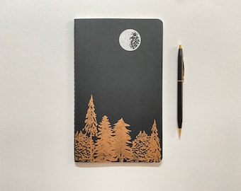 Letterpress Moleskine Journal - Moon & Trees