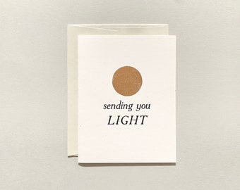 Letterpress Card - Sending You Light - Gold Sun Aura
