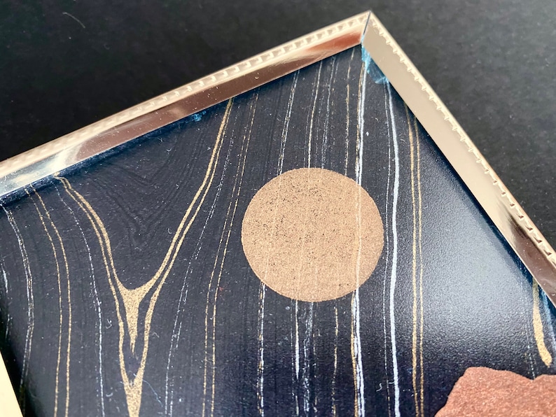 Red Rocks Marbled Paper Landscape Mountains 7.25x5 inches Collage Brass Frame Double Antique Letterpress Gold Moon