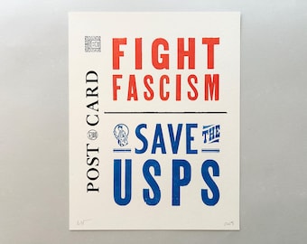 Fight Fascism, Save the USPS - 11x14 Letterpress Print, Resist, Persist, Affirmation, Support, Empowerment, Resistance
