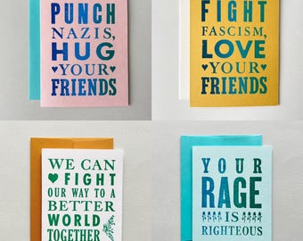 Resistance Card Pack - Fight Fascism, Love Your Friends, Punch Nazis, Anti-Fascist, Hope, Anti-Hate, Anti-Capitalism, Resist, Persist, Rage