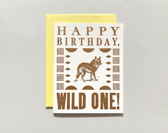 Letterpress Card - Happy Birthday Wild One - Wolf