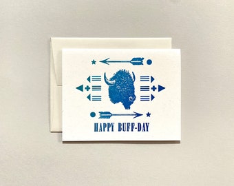 Letterpress Birthday Card - Happy Buff-Day Buffalo