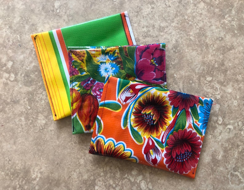 Oilcloth pouch with gifts