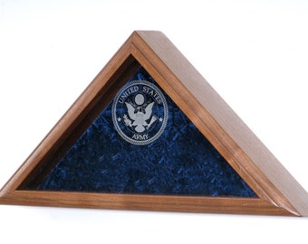 Military Veteran Funeral Flag Display Case - For Burial Casket Flag - INCLUDES Engraved Military Emblem