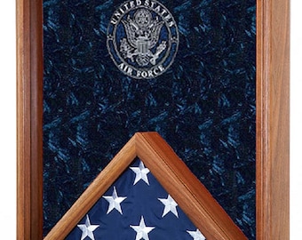 Military 3x5 Flag & Medals Shadow Box - 3x5 Flag, Medals and Awards Display Case w/ Laser Engraved Military Emblem