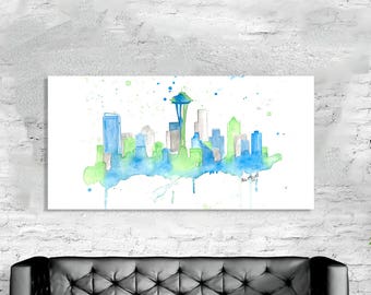 Seattle Skyline Watercolor Art Print – Washington Cityscape