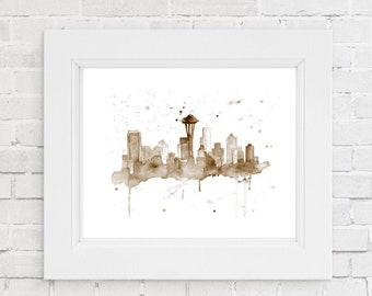 Seattle Skyline Watercolor Art Print – Washington Cityscape