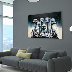 Ostrich Original Painting, Abstract Ostrich Art, Ostrich Troop, Large Original Painting, Bird Painting