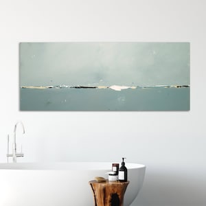 Long Horizontal Wall Art to Hang Over Couch, Abstract Landscape Canvas Art Print, Minimalist Landscape, Cozy Coastal Decor