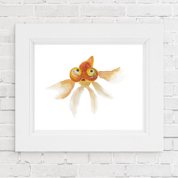 DIGITAL DOWNLOAD Goldfish Watercolor Print, Goldfish Print, Goldfish Decor, Fish Art Print, Watercolor Fish, Downloadable Art