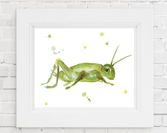 Grasshopper Art Print, Grasshopper Print, Grasshopper Painting, Grasshopper Watercolor, Grasshopper Watercolor, Insect Art