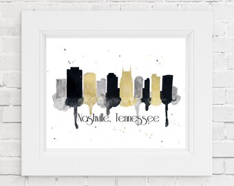 Nashville Skyline Art - Nashville Print - Nashville Art - Nashville Skyline Painting - Nashville Wall Art - Skyline Wall Art