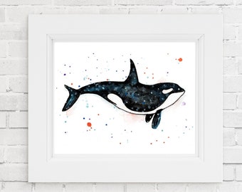 Orca Watercolor Art Print, Killer Whale Decor