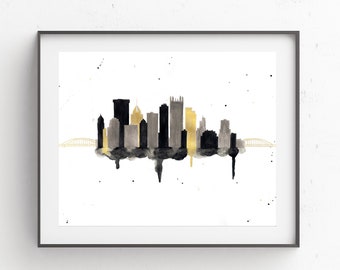 Pittsburgh Skyline Art - Pittsburgh Print - Pittsburgh Art - Pittsburgh Skyline Painting - Pittsburgh Wall Art - Skyline Wall Art