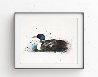 Watercolor Loon, Bird Art, Wildlife Art, Cabin Decor, Loon Watercolor, Loon Print, Bird Print, Bird Lover, Cottage Art, Loose Watercolor