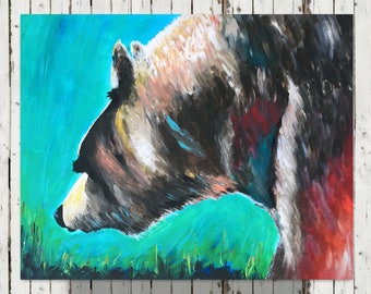 Bear Painting, Abstract Bear Print, Bear Canvas Print or Bear Paper Print, Cabin Decor, Bear Wall Art, Nature Art Print, Bear Art