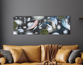 Koi Fish Pond Art Print On Canvas or Paper,  Koi Fish Art, Koi Fish Painting, Koi Fish Pond, Fish Art Print