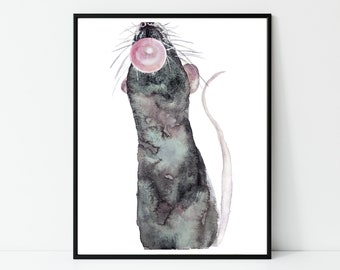 Rat Watercolor Print, Rat Print, Rat Gift, Rat Decor, Rat Art, Rat Painting