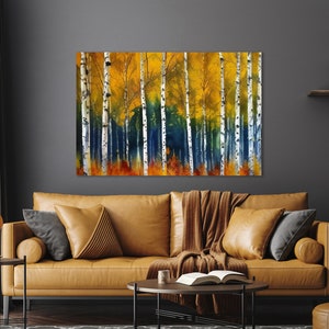 Birch Tree Art Print, Large Birch Tree Canvas, Nature Art Print, Autumn Trees, Mixed Media Tree Painting, Fall Art, Birch Tree Painting